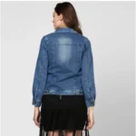 Women's Denim Washed Long Sleeves Jacket (Blue) - Image 3