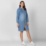Women's Denim Washed Long Sleeves Jacket (Blue) - Image 3