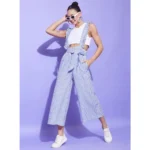 Women's Cotton Pinafore Shoulder Straps Jumpsuit (Light Blue) - Image 5