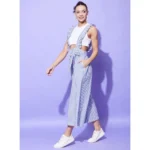 Women's Cotton Pinafore Shoulder Straps Jumpsuit (Light Blue) - Image 4