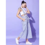 Women's Cotton Pinafore Shoulder Straps Jumpsuit (Light Blue) - Image 3