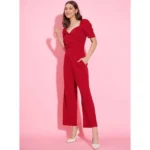 Women's Polyester Lycra Solid Puff Sleeve Jumpsuit (Red) - Image 3
