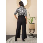 Women's Satin And Polyester Floral Half Sleeves Jumpsuit (Grey - Black) - Image 5