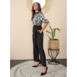 Women's Satin And Polyester Floral Half Sleeves Jumpsuit (Grey - Black) - Image 4