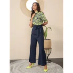 Women's Polyester Floral Half Sleeves Jumpsuit (Navy - Yellow) - Image 5