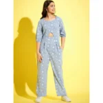 Girl's Cotton Printed 3-4th Sleeve Jumpsuit (Blue - White) - Image 5