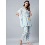 Women's Rayon Floral Kaftan Sleeve Kaftan Sets (Light Blue) - Image 3