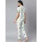 Women's Cotton Blend Printed Short Sleeve Night Suit (Blue-Yellow) - Image 5