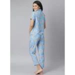 Women's Cotton Blend Printed Short Sleeve Night Suit (Blue) - Image 5