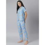 Women's Cotton Blend Printed Short Sleeve Night Suit (Blue) - Image 3