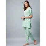 Women's Rayon Floral Kaftan Sleeve Night Suit (Green - Pink) - Image 5