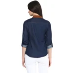 Women's Denim Cotton based Solid Long Sleeves Shirt (Blue) - Image 5