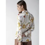 Women's Satin Printed Long Sleeves Shirt (White-Gold) - Image 5