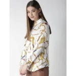 Women's Satin Printed Long Sleeves Shirt (White-Gold) - Image 3