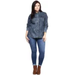 Women's Denim Solid Long Sleeves Shirt (Blue) - Image 4