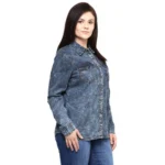 Women's Denim Solid Long Sleeves Shirt (Blue) - Image 3