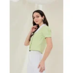 Women's Cotton Striped Half Sleeve Shirt (Green - White) - Image 2