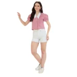 Women's Cotton Checkered Half Sleeve Shirt (Red - White)