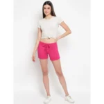 Women's Cotton Solid Elasticated Shorts (Pink) - Image 4
