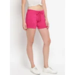Women's Cotton Solid Elasticated Shorts (Pink) - Image 3