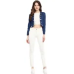 Women's Denim Embellished Long Sleeves Shrug (Blue) - Image 2