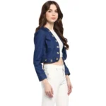 Women's Denim Embellished Long Sleeves Shrug (Blue) - Image 3