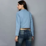 Women's Denim Solid 3-4th Sleeves Shrug (Blue) - Image 2