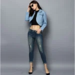 Women's Denim Solid 3-4th Sleeves Shrug (Blue) - Image 3