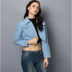 Women's Denim Solid 3-4th Sleeves Shrug (Blue) - Image 5