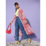 Women's Polyester Floral Long Sleeves Shrug (Pink-Coral) - Image 5