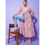 Women's Polyester Floral Long Sleeves Shrug (Peach) - Image 2