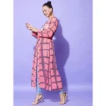 Women's Polyester Check Long Sleeves Shrug (Pink) - Image 2