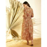 Women's Polyester Floral Long Sleeves Shrug (Brown) - Image 2