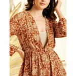 Women's Polyester Floral Long Sleeves Shrug (Brown) - Image 5