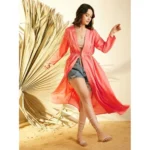 Women's Polyester Floral Long Sleeves Shrug (Pink) - Image 5