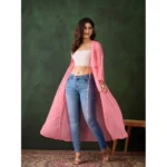 Women's Chiffon Self Design Long Sleeves Shrug (Pink) - Image 2