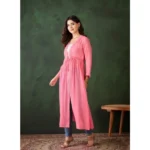 Women's Chiffon Self Design Long Sleeves Shrug (Pink) - Image 3