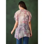 Women's Chiffon Printed Short Sleeves Shrug (White - Purple) - Image 3