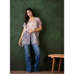 Women's Chiffon Printed Short Sleeves Shrug (White - Purple) - Image 5