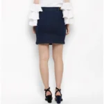 Women's Denim Front Button Buttoned Skirt (Blue) - Image 5