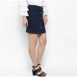 Women's Denim Front Button Buttoned Skirt (Blue) - Image 3