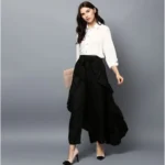 Women's Rayon Ruffled Elasticated Skirt (Black) - Image 2