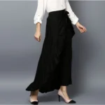 Women's Rayon Ruffled Elasticated Skirt (Black) - Image 3