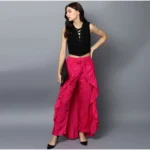 Women's Rayon Ruffled Elasticated Skirt (Pink) - Image 4