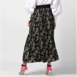 Women's Georgette Chain Print Elasticated Skirt (Black-Cream) - Image 5