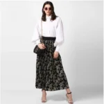 Women's Georgette Chain Print Elasticated Skirt (Black-Cream) - Image 4