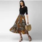 Women's Satin Pleated Elasticated Skirt (Multicolor) - Image 4