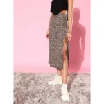 Women's Polyester Floral Side Zip Skirt (Grey - Coral) - Image 4