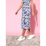 Women's Polyester Floral Side Zip Skirt (Blue - White) - Image 4
