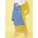 Women's Denim Hi Lo Buttoned Skirt (Blue) - Image 3